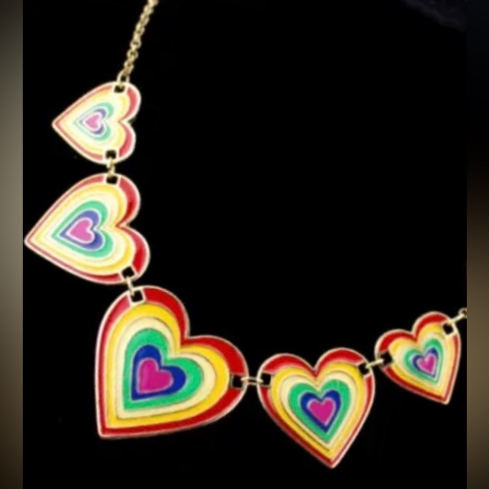 Pride Heart To Heart Golden Valentine Rainbow Necklace. - Picture 3 of 5